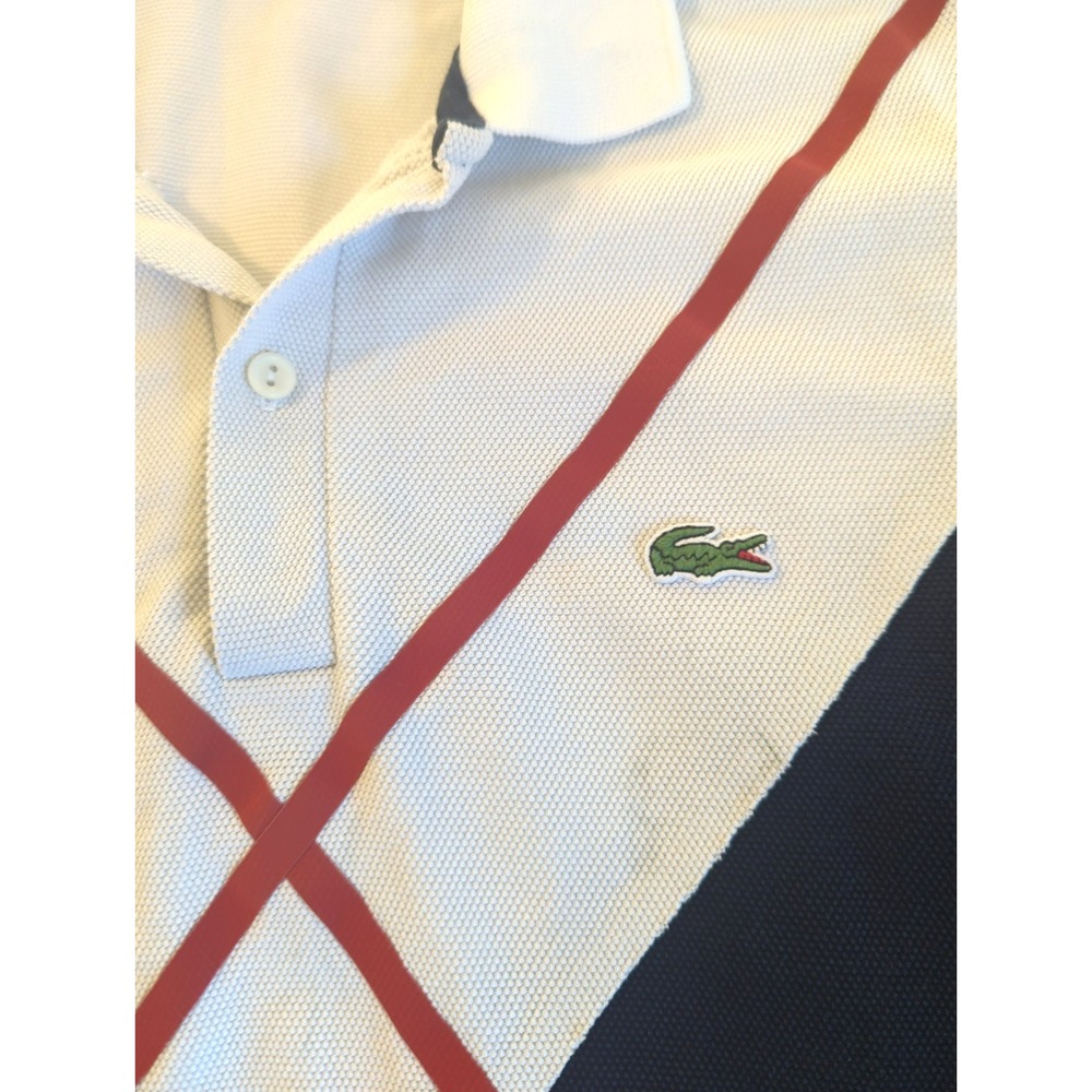 Lacoste Men's Polo Made in France M Lg Sleeve Color Block Navy White Red Stripe - Picture 8 of 10